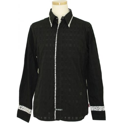 English Laundry Black With White Paisley Design Long Sleeves 100% Cotton Shirt ELW1119